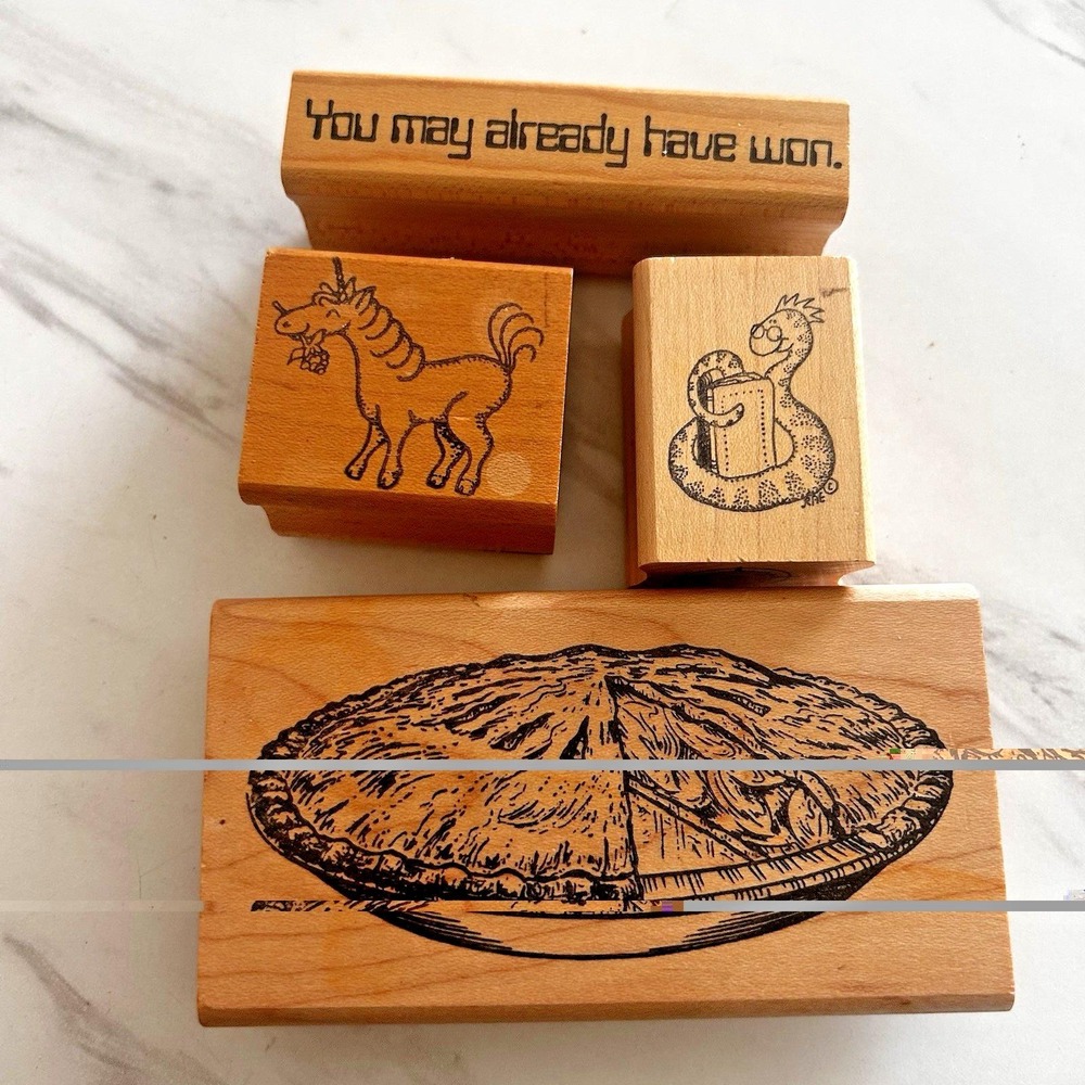 Lot of 4 Stamps Stamping Good Stamps Brand Pie Unicorn Snake Phrase Crafts EEE-F